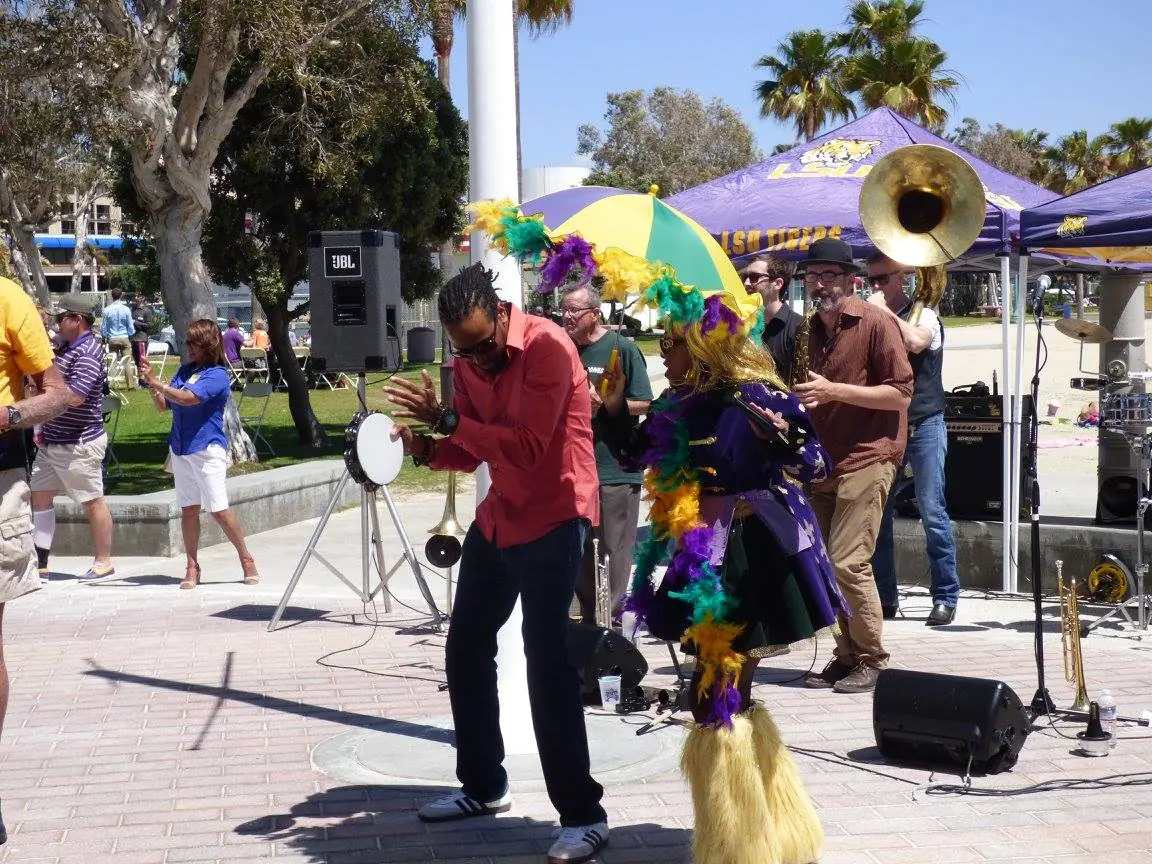 Second line dancing at the LSU SoCal crawfish boil